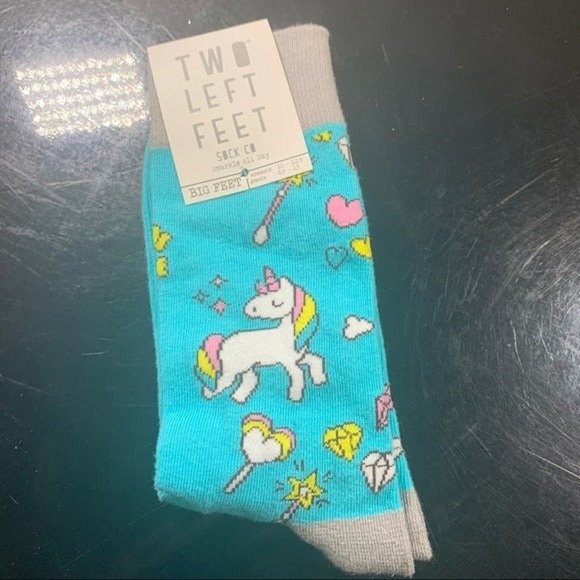 TWO LEFT FEET.  Unisex Women's 10-12.5 Men's 8.5-13 Unicorn Print Socks NWT - Picture 6 of 6